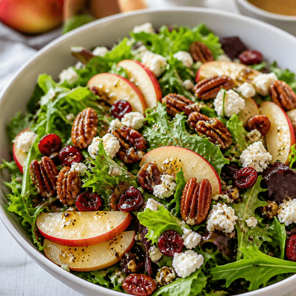 Fresh Apple Cider Harvest Salad with Sweet Candied Pecans