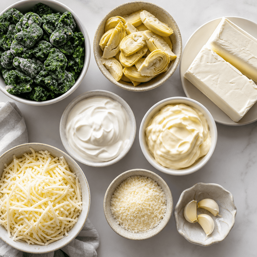 Creamy Crockpot Spinach and Artichoke Dip Recipe ingredients
