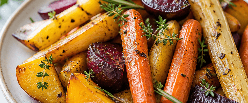 Colorful Roasted Root Vegetables (Parsnips, Carrots and Beets)