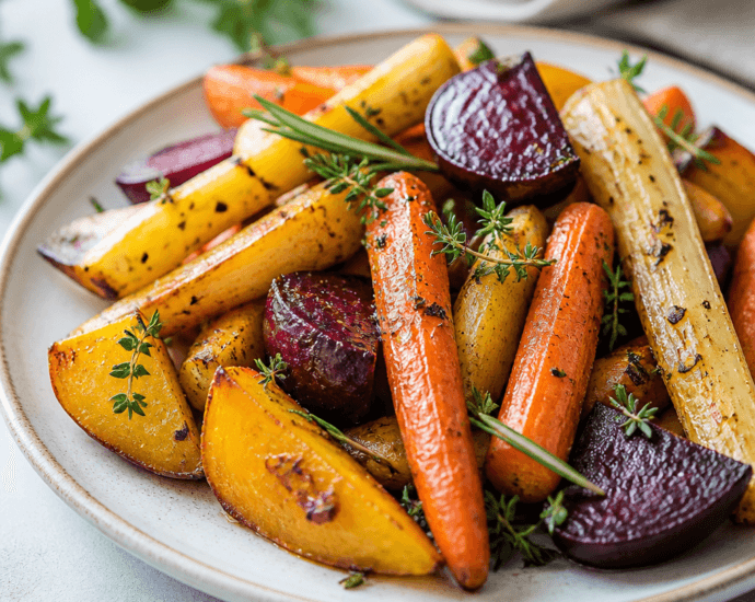 Colorful Roasted Root Vegetables (Parsnips, Carrots and Beets)