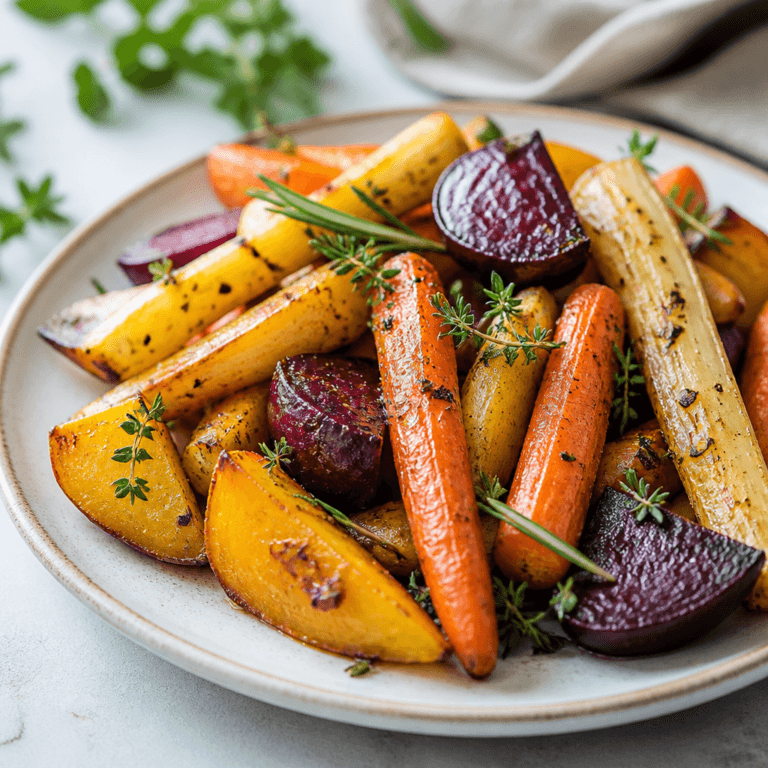 Colorful Roasted Root Vegetables (Parsnips, Carrots and Beets)