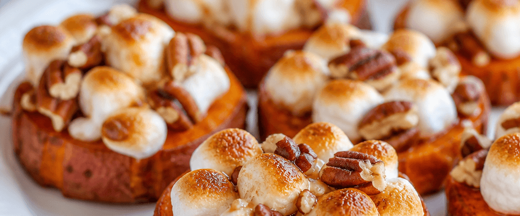 Sweet Potato Rounds with Toasted Marshmallow and Pecans