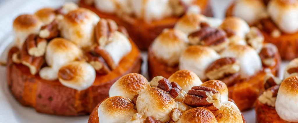 Sweet Potato Rounds with Toasted Marshmallow and Pecans
