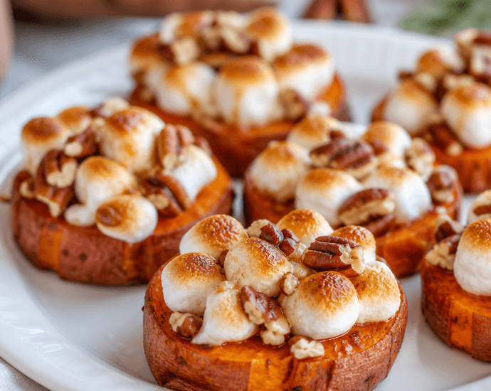 Sweet Potato Rounds with Toasted Marshmallow and Pecans