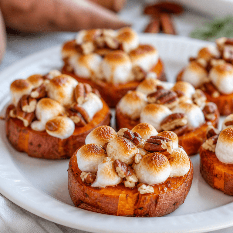 Sweet Potato Rounds with Toasted Marshmallow and Pecans
