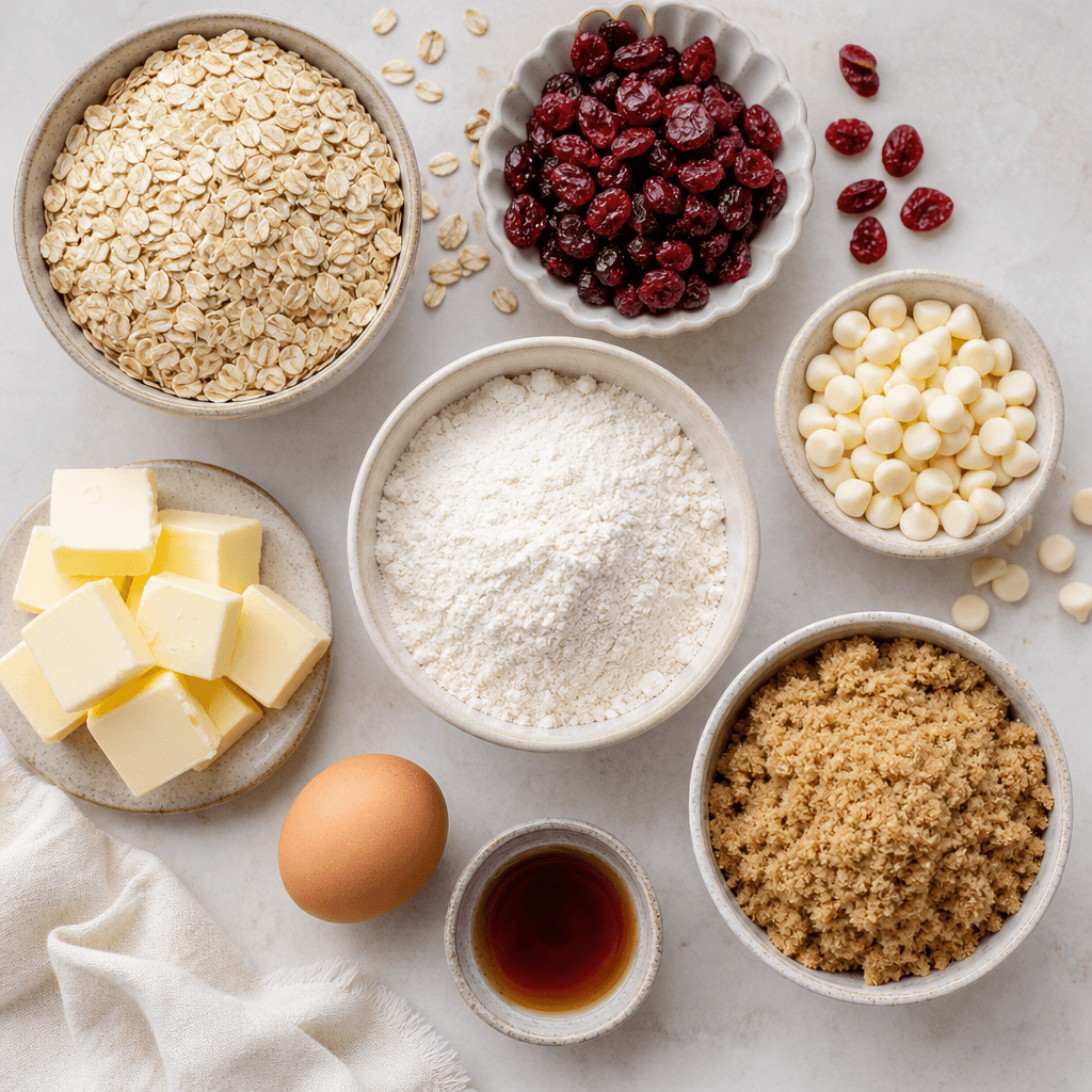 Chewy Oatmeal Cranberry White Chocolate Cookies ingredients