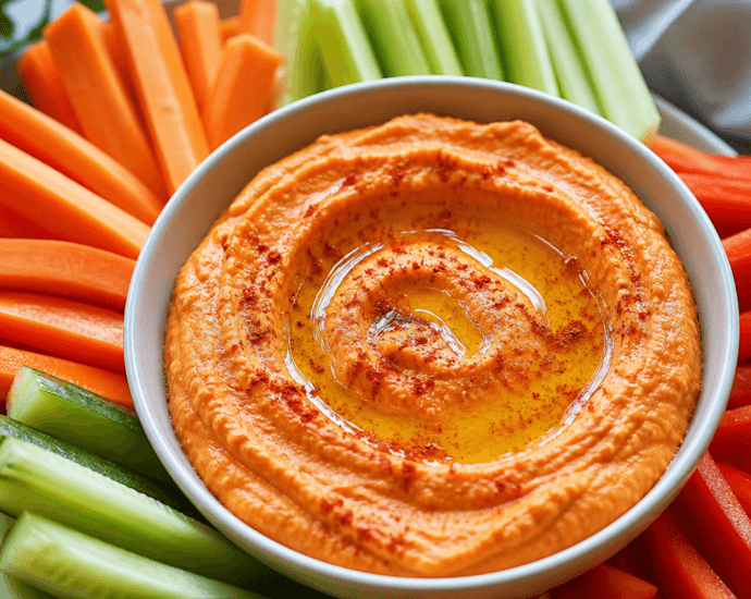 Roasted Red Pepper Hummus with Fresh Veggie Sticks