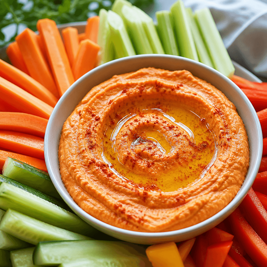 Roasted Red Pepper Hummus with Fresh Veggie Sticks
