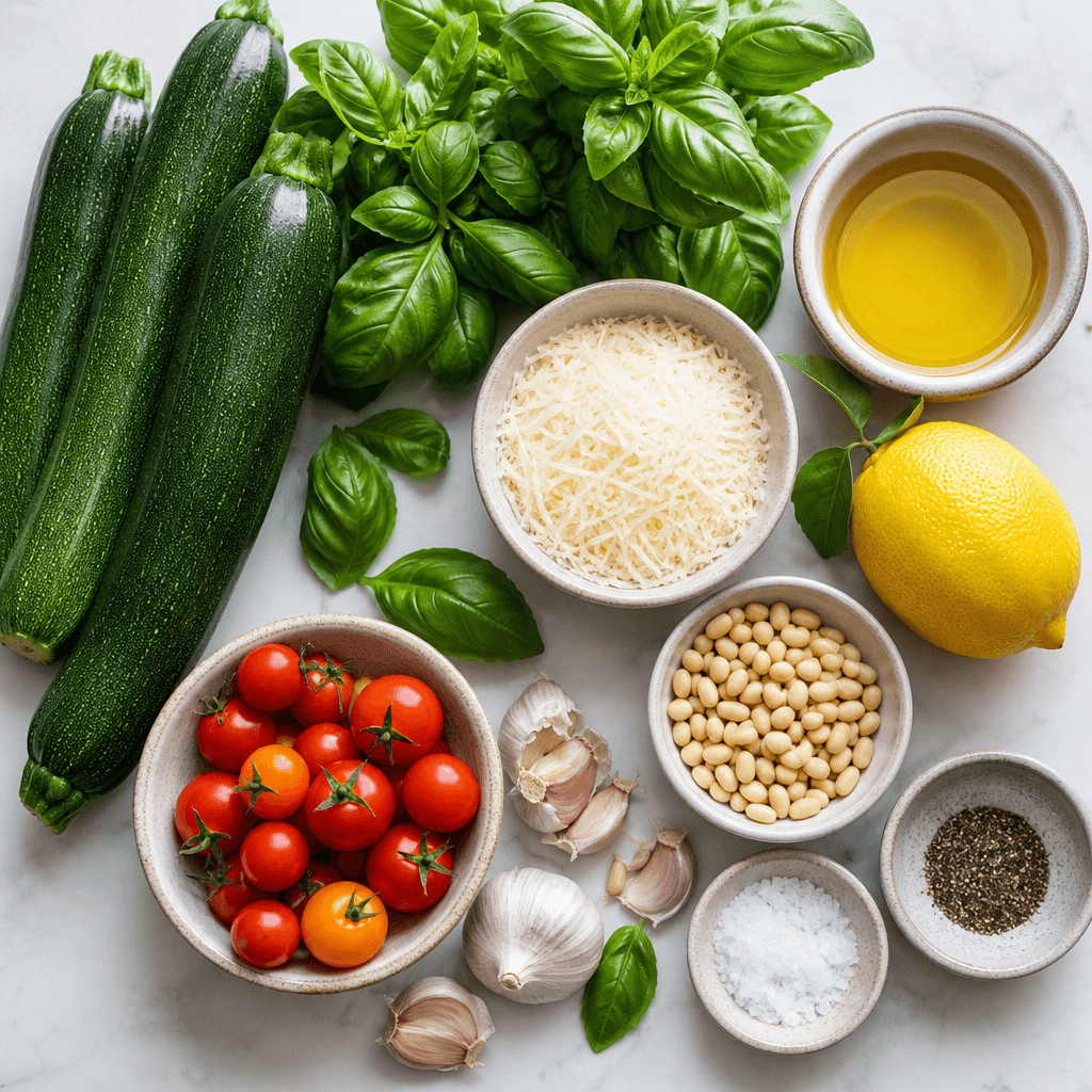 Zucchini Noodle Pasta with Pesto ingredients
