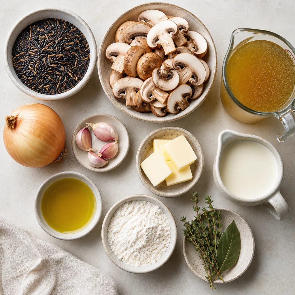Creamy Mushroom and Wild Rice Soup ingredients