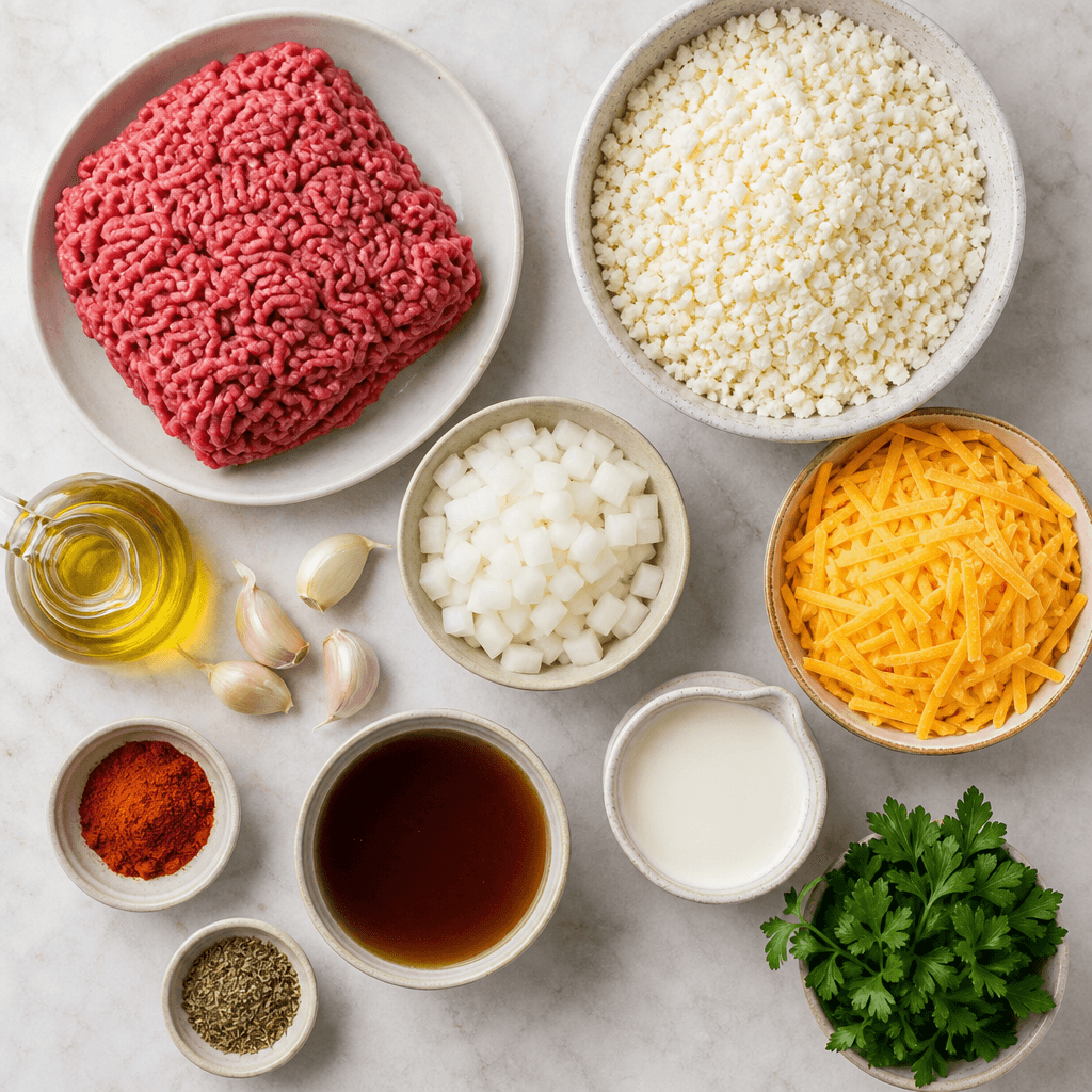 Cheesy Cauliflower Rice with Ground Beef ingredients