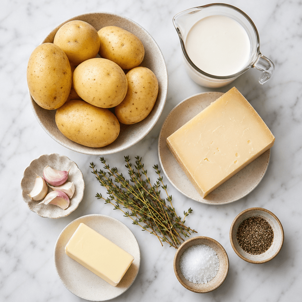 Creamy Potato Gratin with Gruyere and Fresh Thyme ingredients