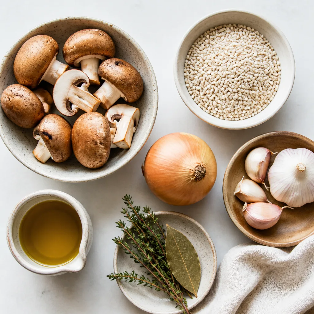 Hearty Warm Barley and Mushroom Soup Recipe for Cozy Evenings ingredients