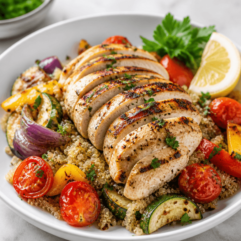 Grilled Chicken Quinoa Bowl with Roasted Vegetables