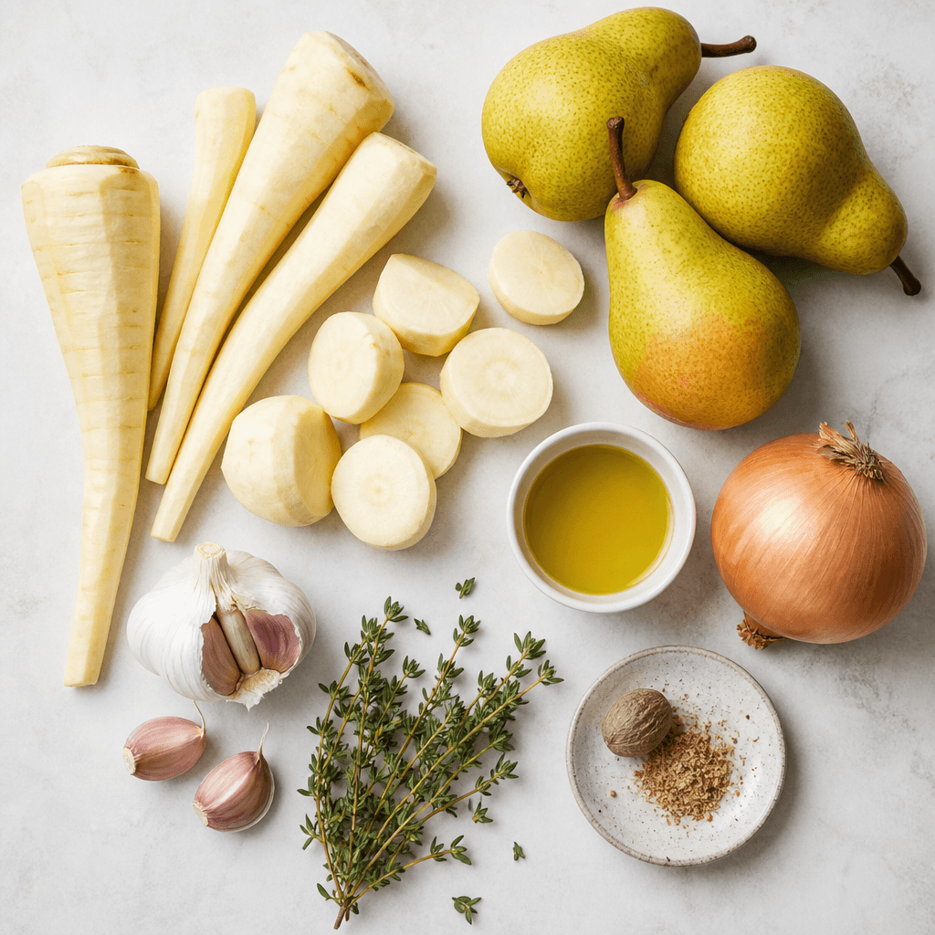 Roasted Parsnip and Pear Soup Recipe for Cozy Fall Nights ingredients