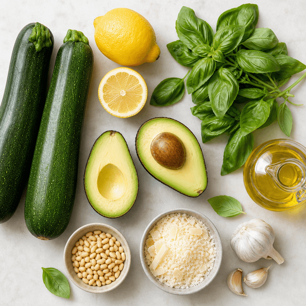 Zucchini Noodles with Avocado Pesto ingredients