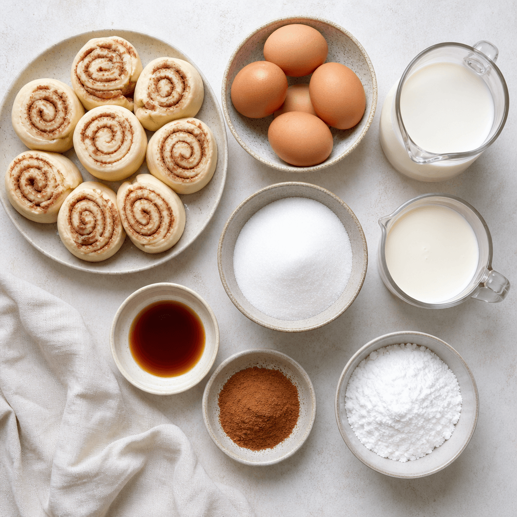 Cozy Cinnamon Roll Bread Pudding Recipe ingredients