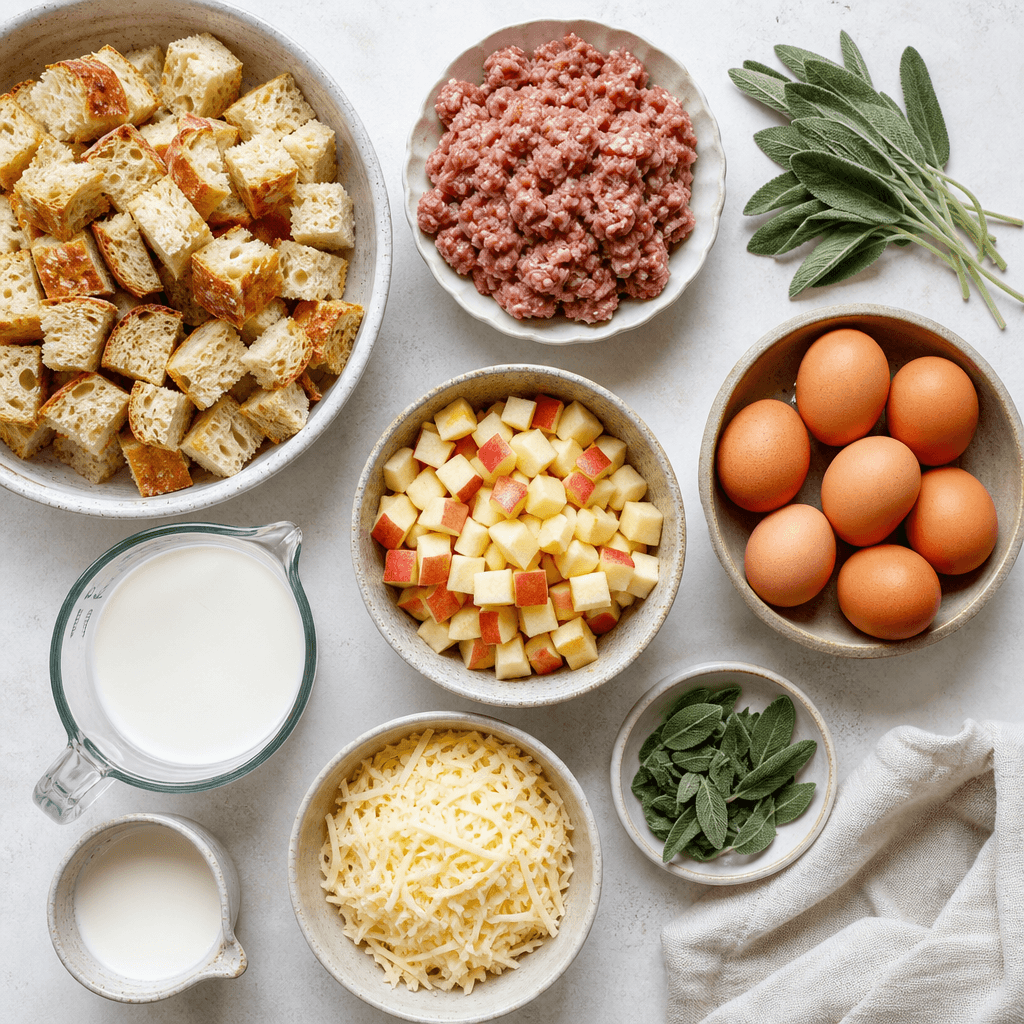 Sausage Apple Sage Breakfast Strata Recipe Ideas ingredients
