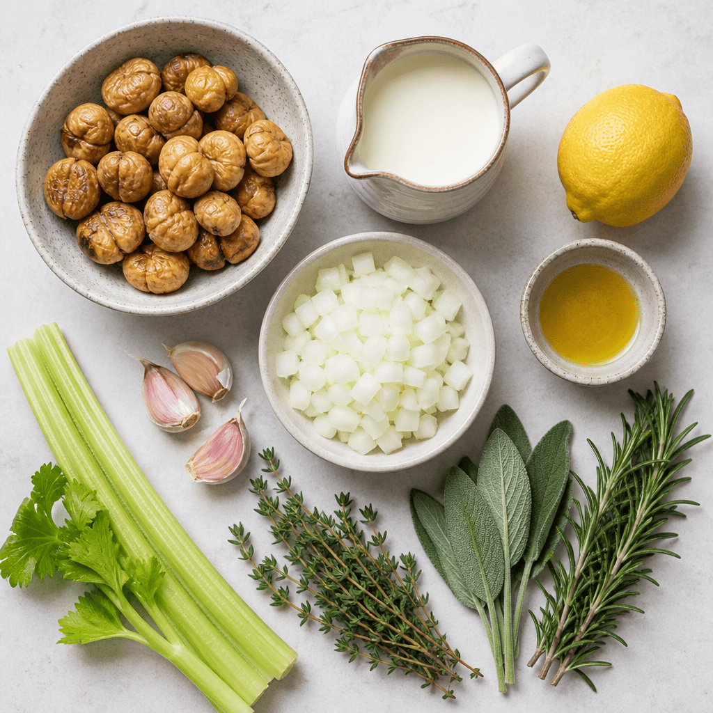 Chestnut and Herb Cream Soup Recipe for Cozy Days ingredients