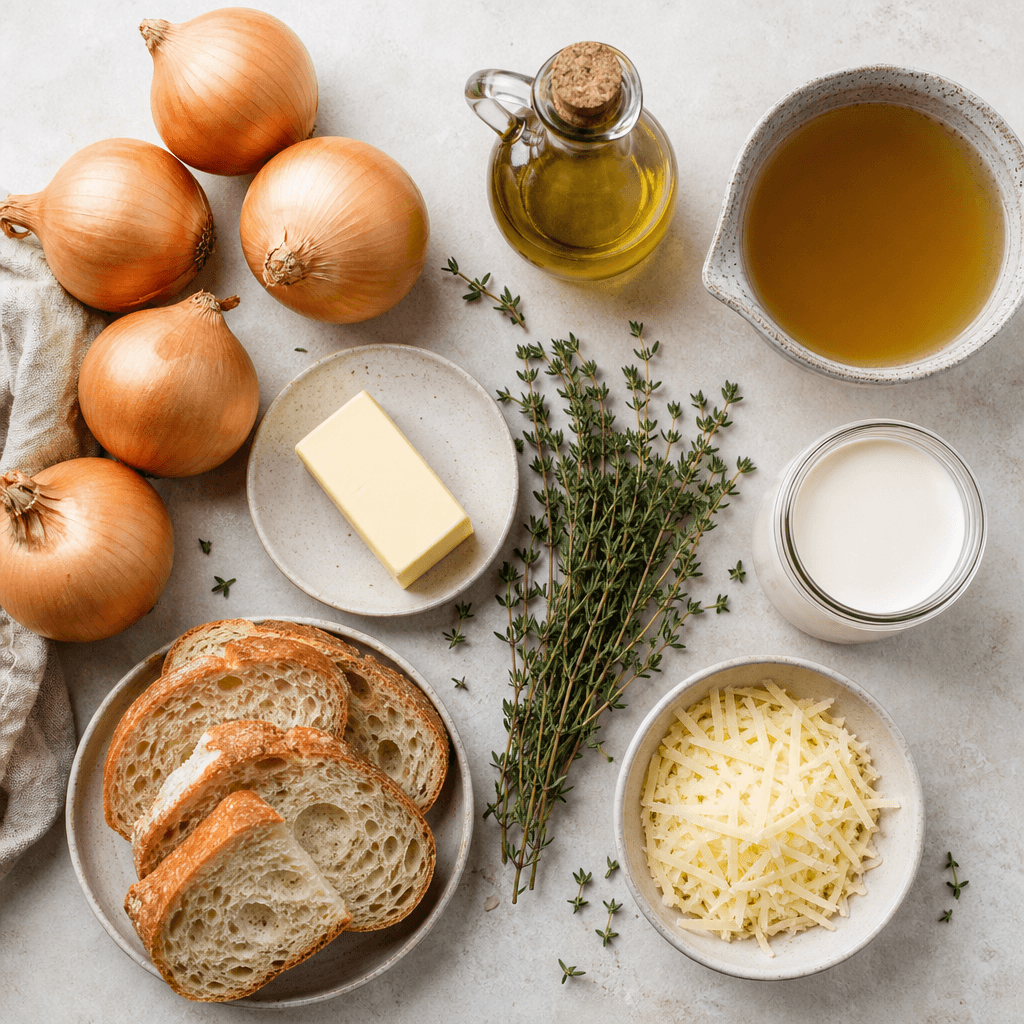 Cozy Caramelized Onion and Thyme Soup Recipe for Chilly Days ingredients