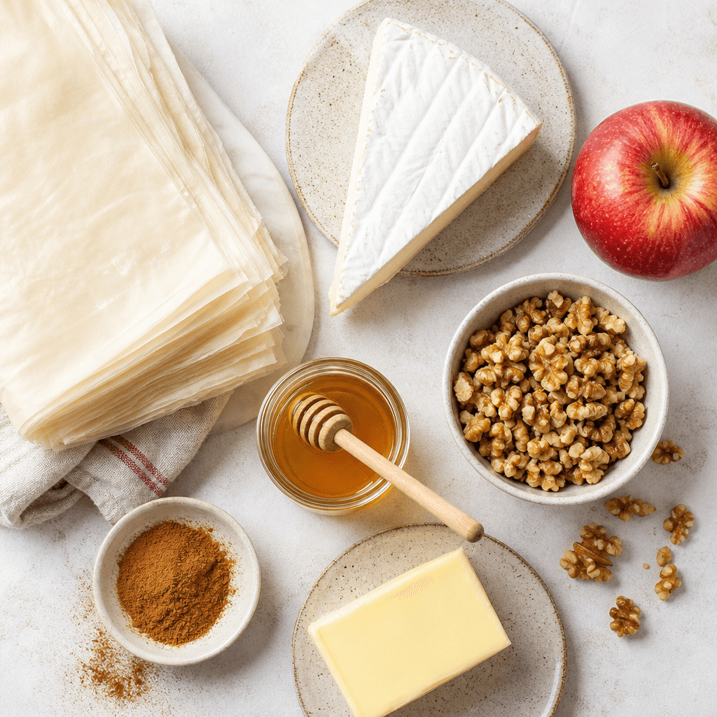 Apple Brie and Walnut Phyllo Bites ingredients