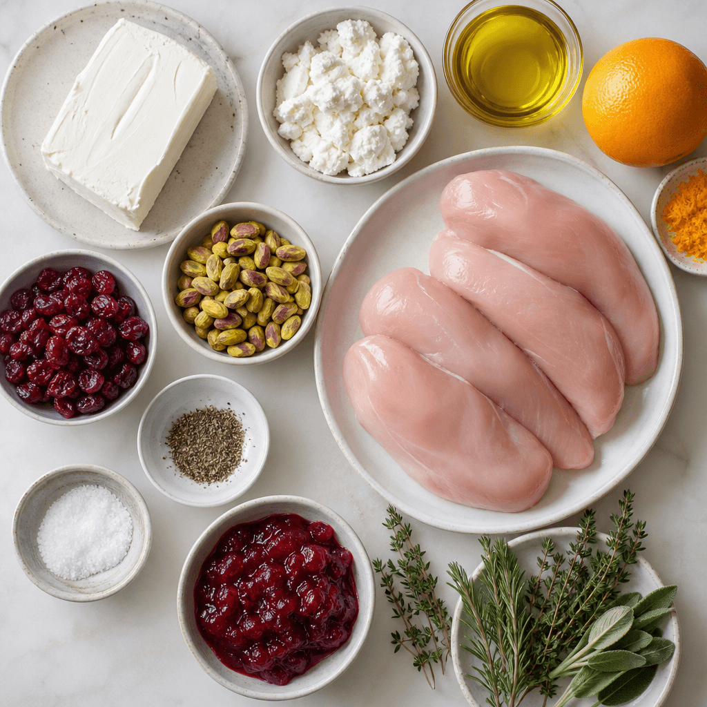 Festive Chicken Roulade with Cranberry Pistachio Filling ingredients