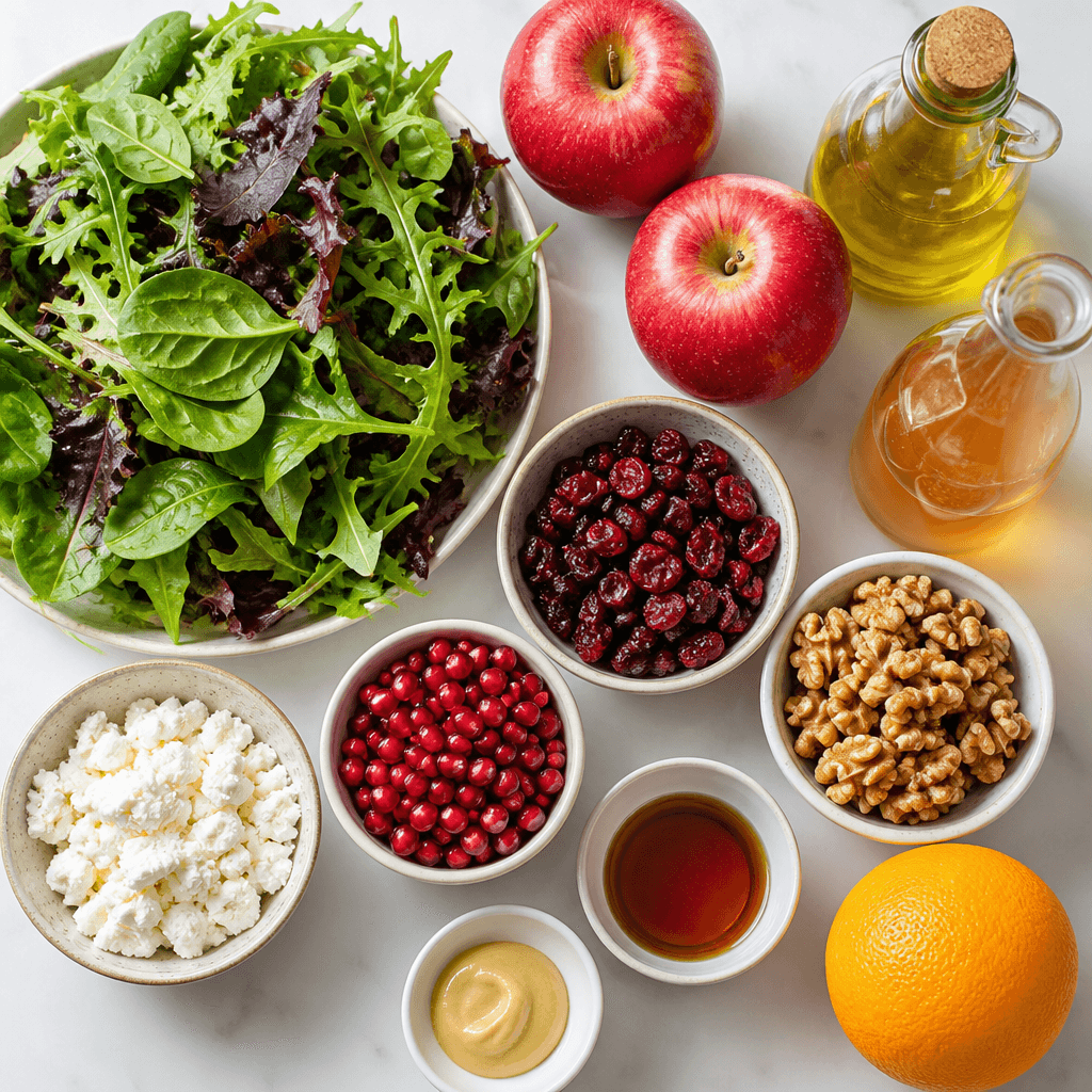 Fresh Holiday Cranberry Apple Walnut Salad ingredients