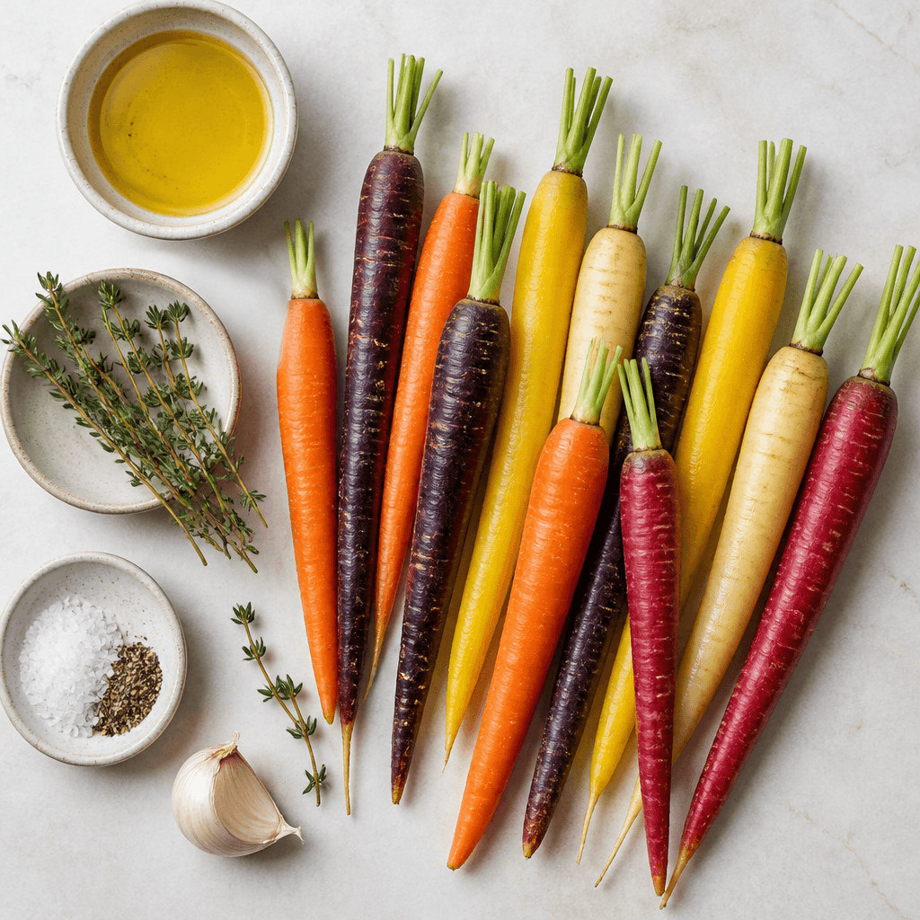 Colorful Roasted Rainbow Carrots with Fresh Thyme ingredients