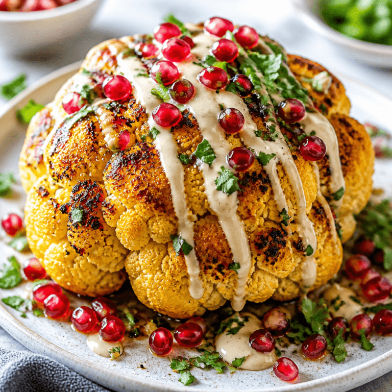 Whole Roasted Cauliflower with Pomegranate and Tahini