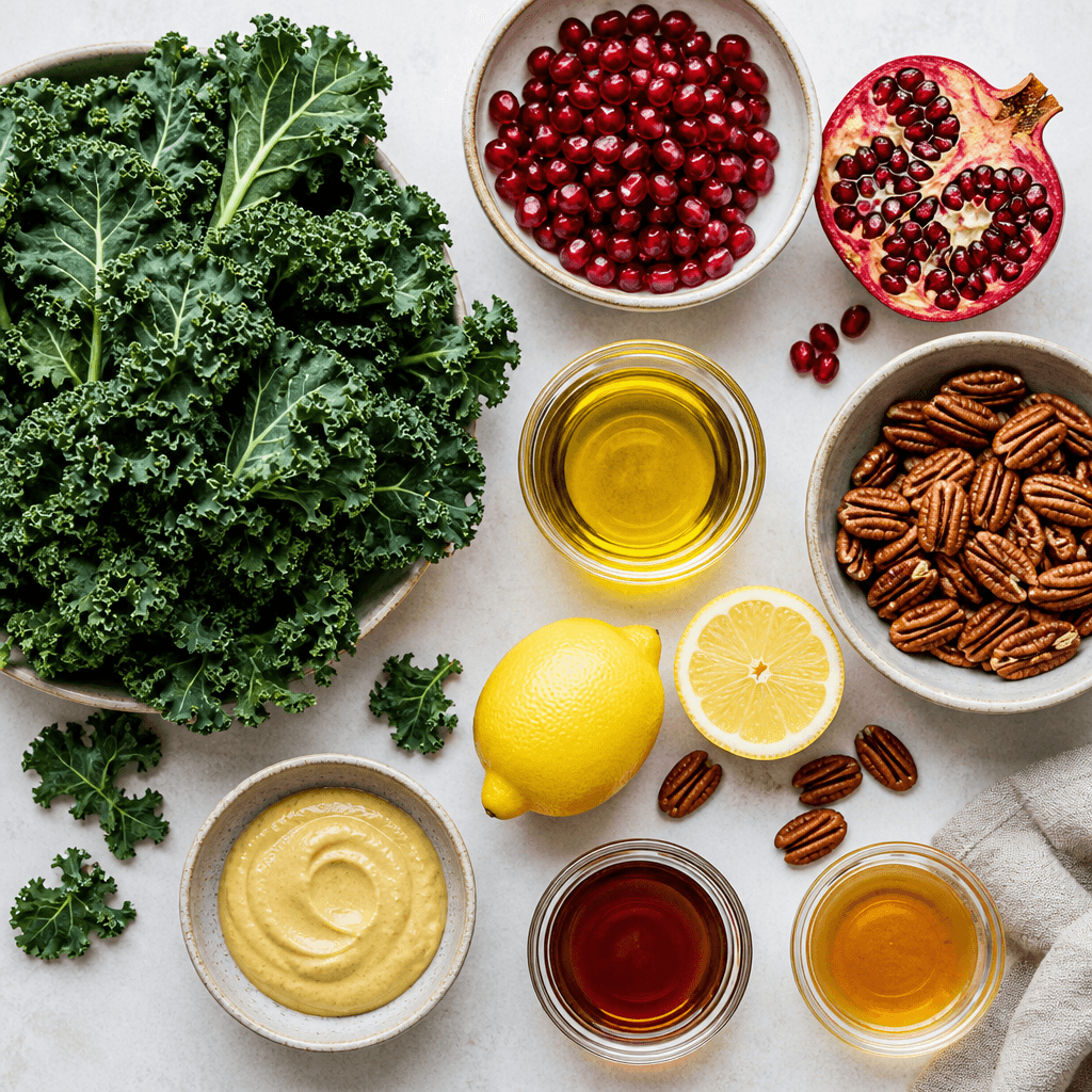 Winter Kale Salad with Pomegranate and Pecans Recipe ingredients