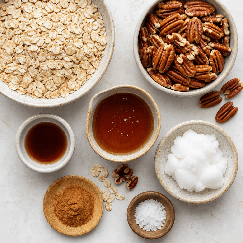 Homemade Maple Pecan Granola ingredients