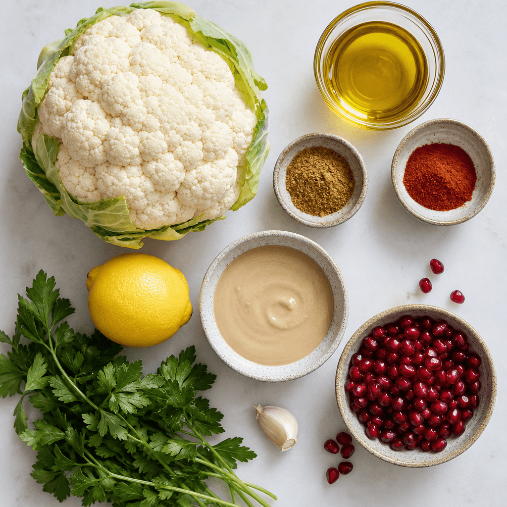 Whole Roasted Cauliflower with Pomegranate and Creamy Tahini Sauce ingredients