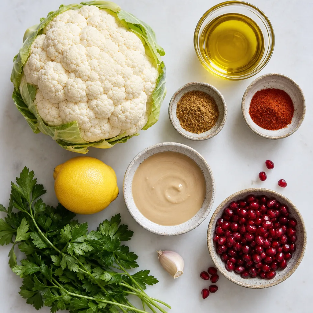 Whole Roasted Cauliflower with Pomegranate and Creamy Tahini Sauce ingredients