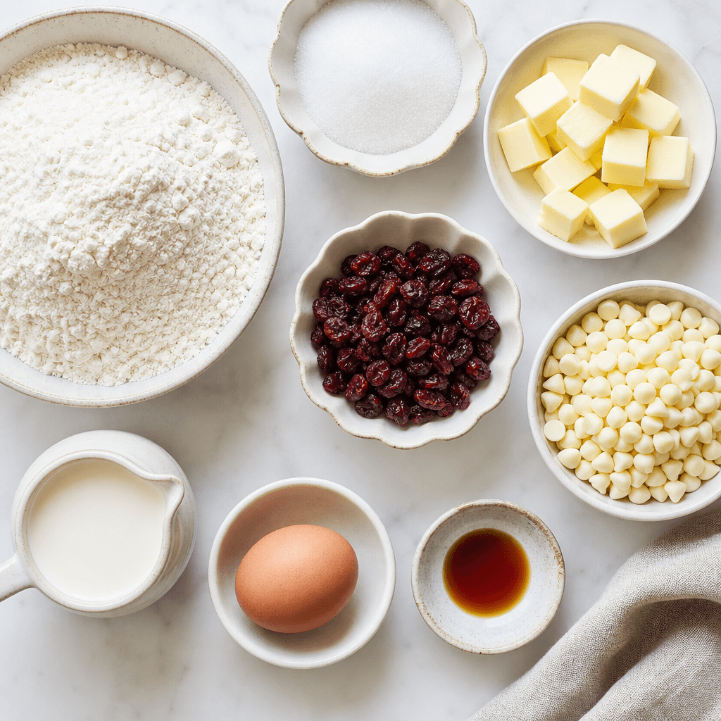 Fluffy Cranberry White Chocolate Scones ingredients
