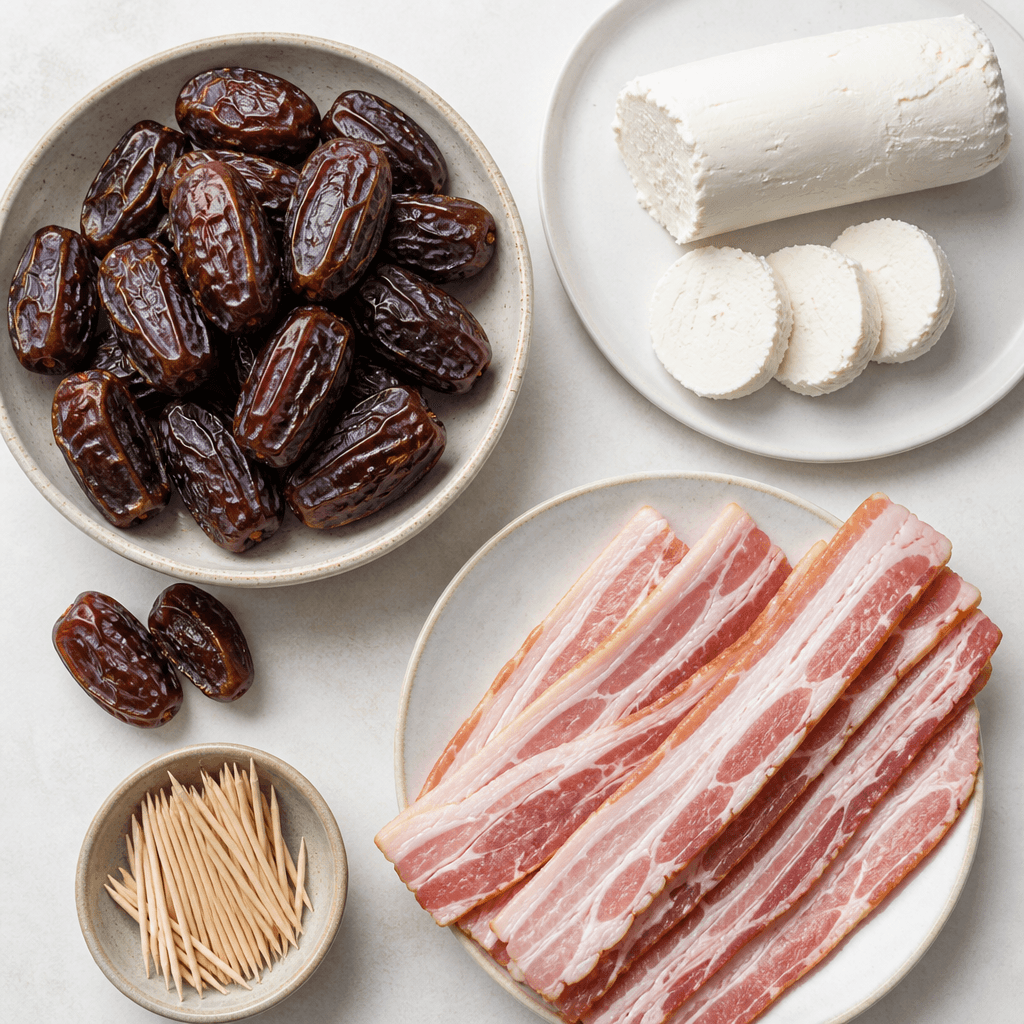 Bacon Wrapped Dates Stuffed with Creamy Goat Cheese ingredients