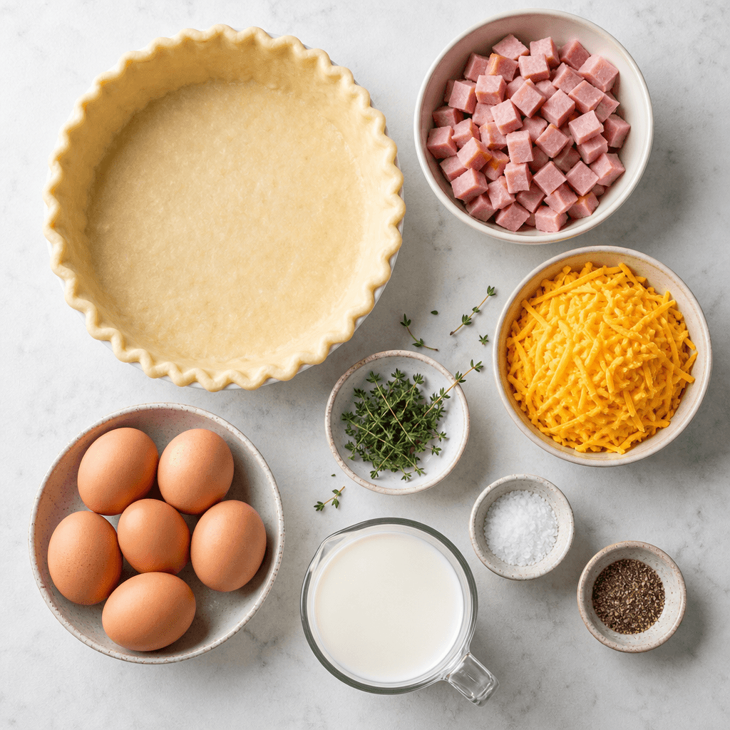 Irresistibly Easy Ham and Cheese Quiche ingredients