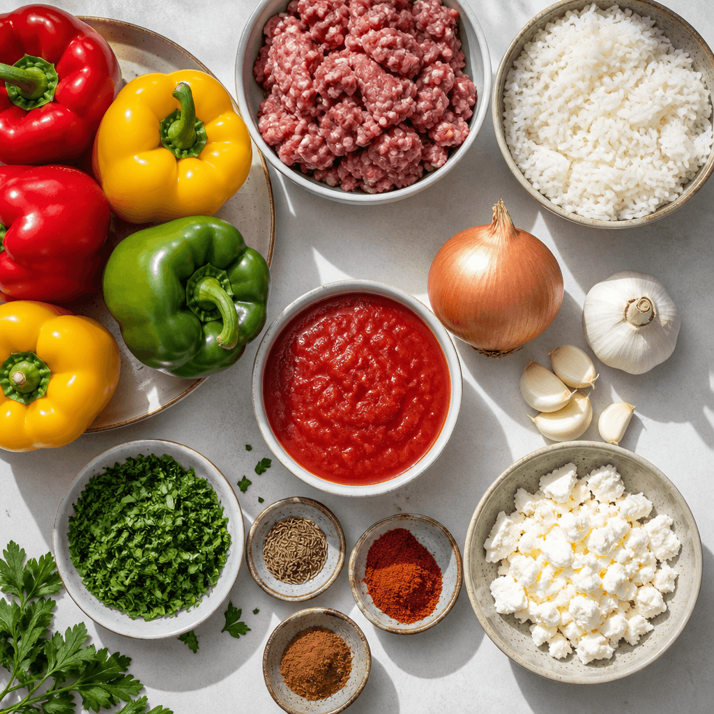 Hearty Stuffed Bell Peppers with Ground Lamb and Rice ingredients