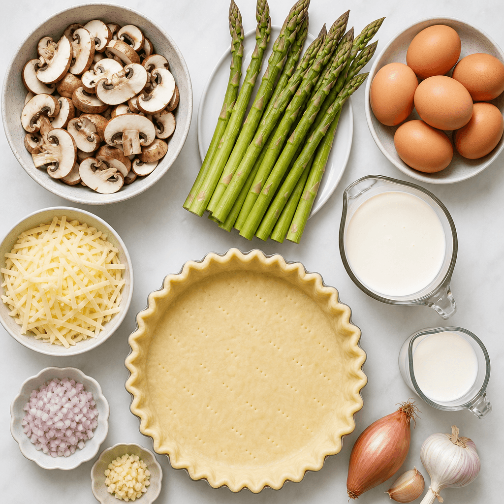 Deliciously Savory Mushroom and Asparagus Quiche ingredients