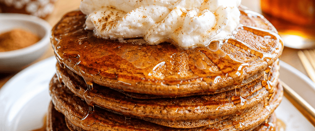 Gingerbread Pancakes with Fluffy Maple Whipped Cream