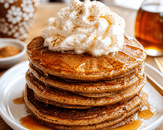 Gingerbread Pancakes with Fluffy Maple Whipped Cream