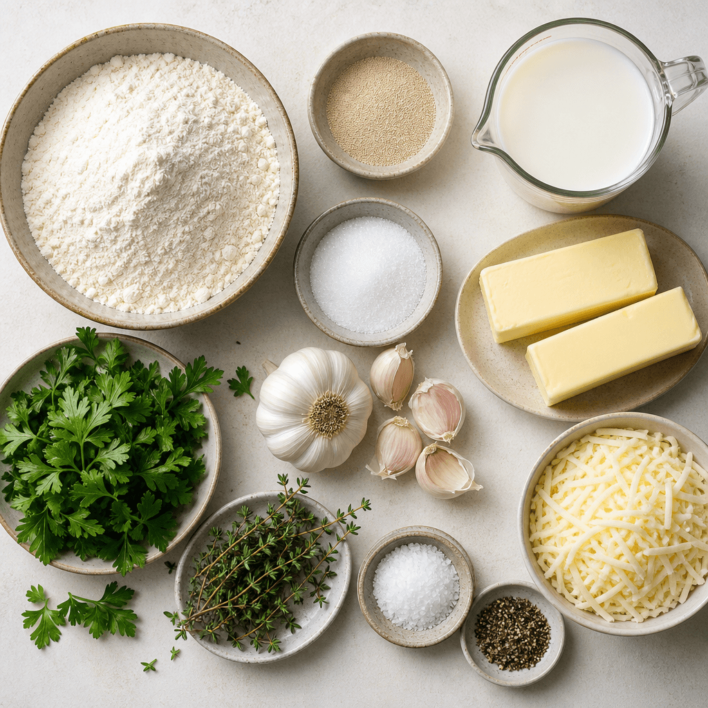 Savory Roasted Garlic Herb Pull Apart Bread ingredients
