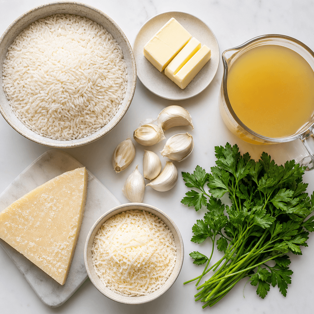 Creamy Garlic Parmesan Rice ingredients