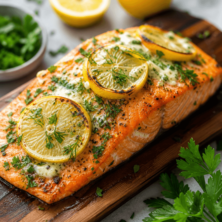 Cedar Plank Salmon with Herb Butter
