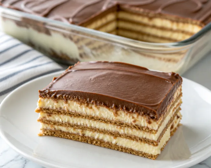 No Bake Chocolate Eclair Cake
