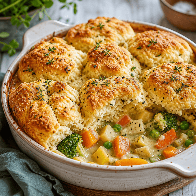 Vegetable Pot Pie with Fluffy Herb Biscuit Topping