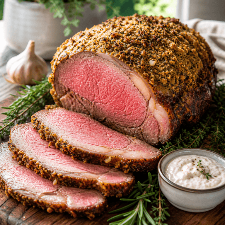 Herb Crusted Prime Rib with Creamy Horseradish Sauce