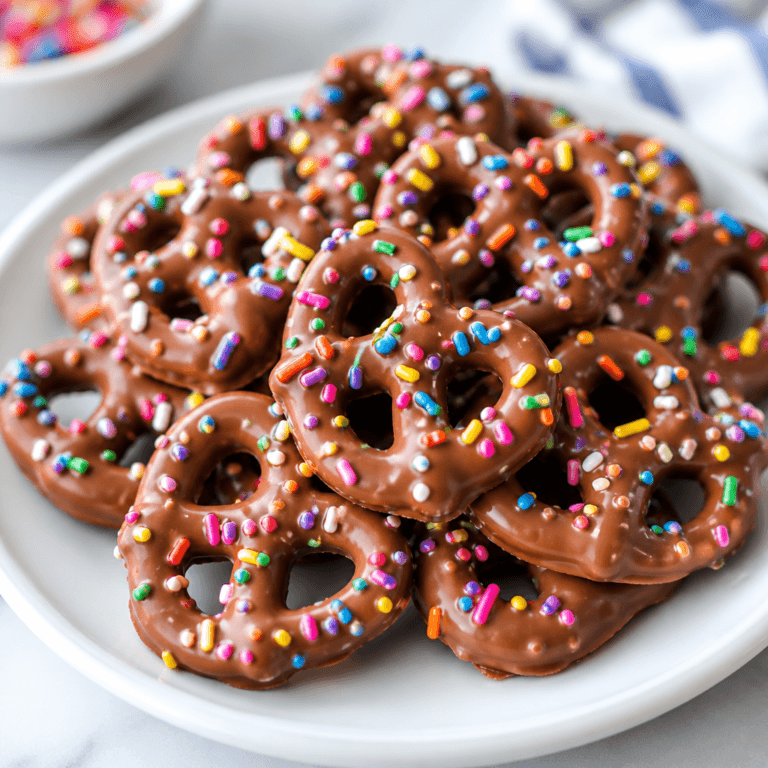 Chocolate Covered Pretzels with Colorful Sprinkles