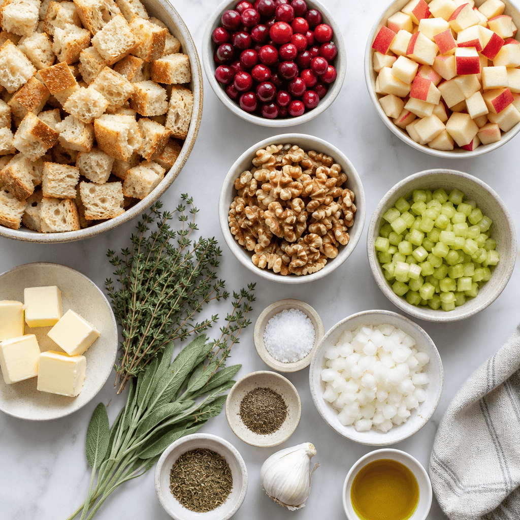 Cranberry Apple Walnut Stuffing ingredients