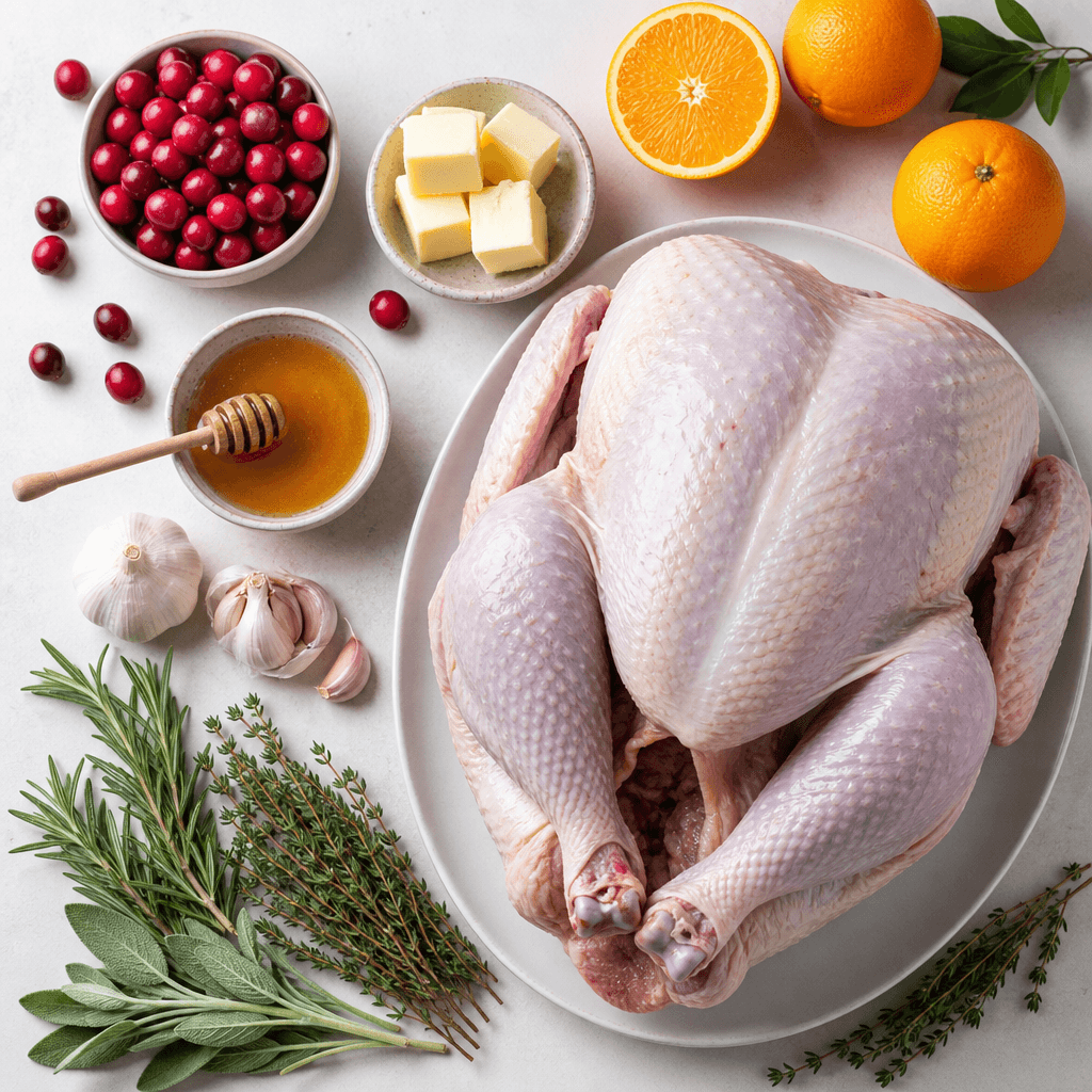 Roast Turkey Recipe with Cranberry Orange Glaze ingredients