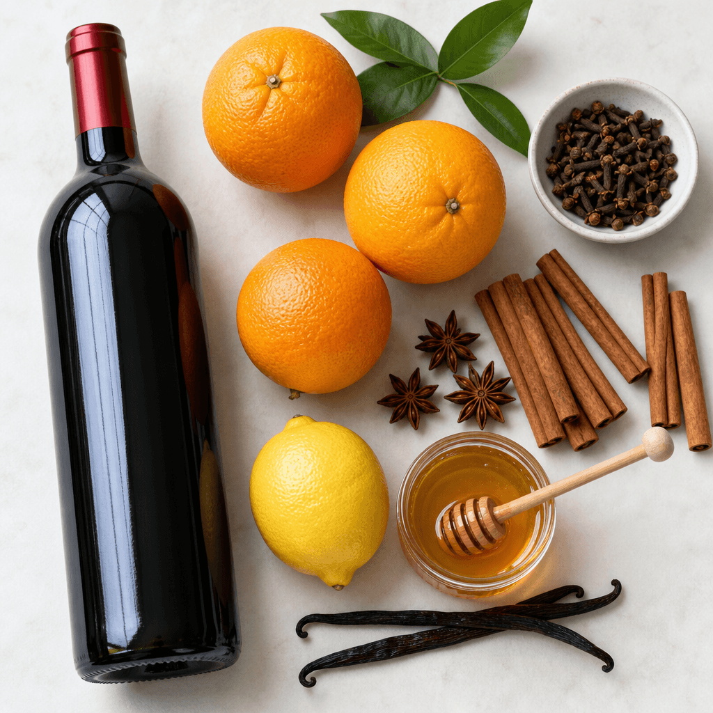 Mulled Wine with Citrus and Cloves ingredients